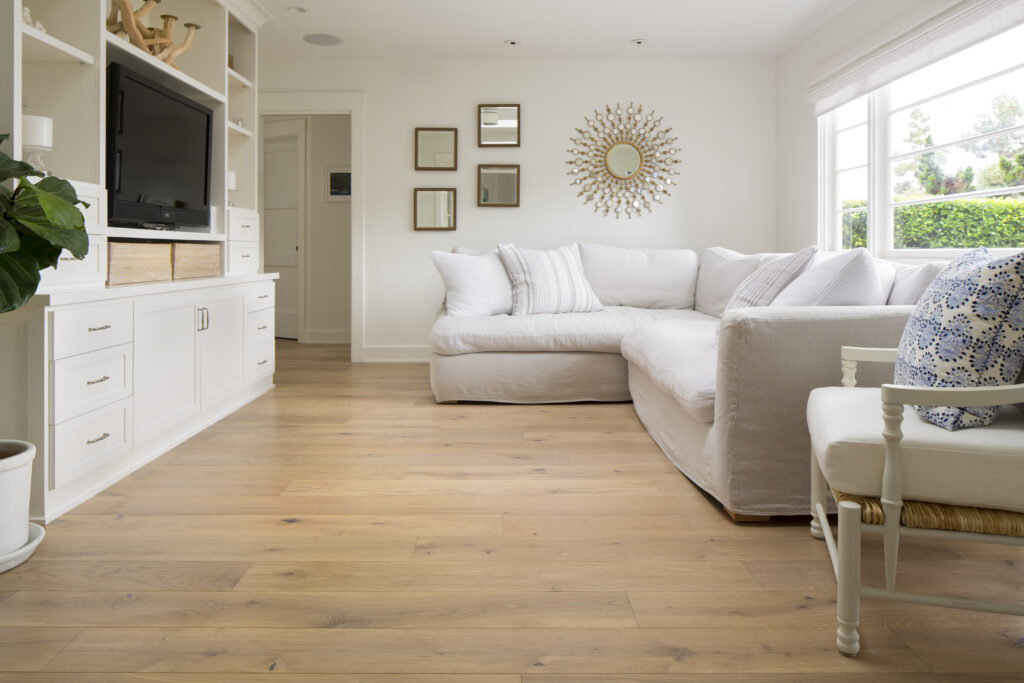 Light oak hardwood flooring in a bright and comfortable living room | Bay Country Floors